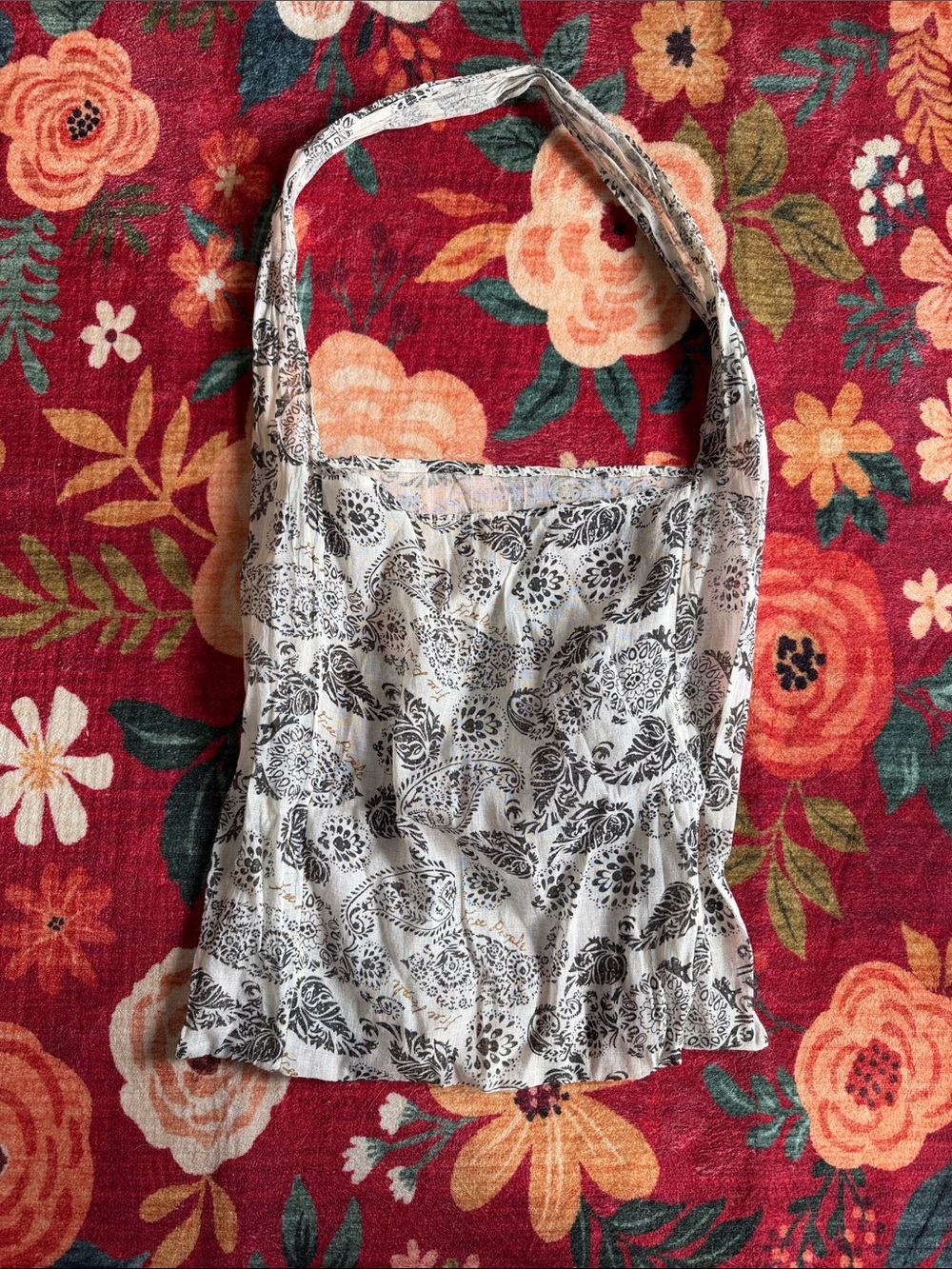 Free People Black & White Paisley Shoulder Tote Bag